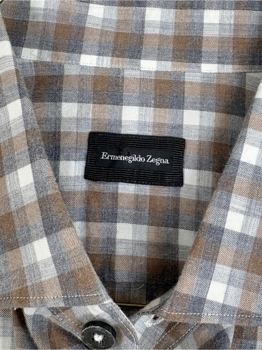 Ermenegildo Zegna Brown Gray White Plaid Casual Button-Down Shirt